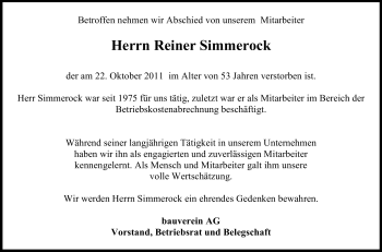 Traueranzeige von Reiner Simmerock von Echo-Zeitungen (Gesamtausgabe)