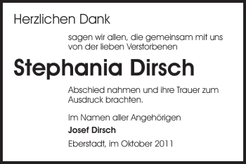 Traueranzeige von Stefania Dirsch von Darmstädter Echo, Odenwälder Echo, Rüsselsheimer Echo, Groß-Gerauer-Echo, Ried Echo