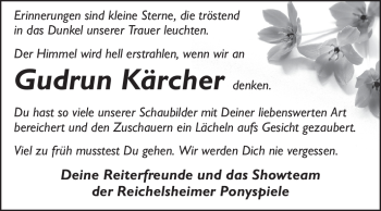 Traueranzeige von Gudrun Kärcher von Odenwälder Echo