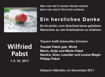Traueranzeige von Wilfried Pabst von Echo-Zeitungen (Gesamtausgabe)