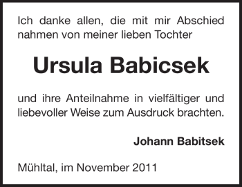 Traueranzeige von Ursula Babicsek von Echo-Zeitungen (Gesamtausgabe)