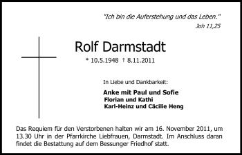 Traueranzeige von Rolf Darmstadt von Echo-Zeitungen (Gesamtausgabe)