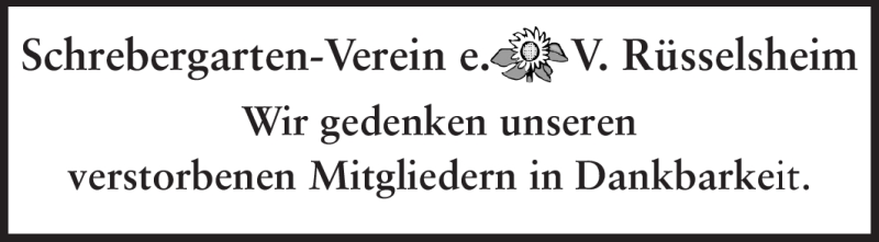  Traueranzeige für Mitglieder Schrebergarten-Verein Rüsselsheim vom 19.11.2011 aus Rüsselsheimer Echo, Groß-Gerauer-Echo, Ried Echo