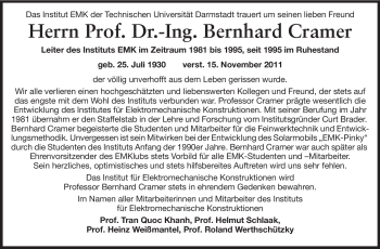 Traueranzeige von Bernhard Cramer von Echo-Zeitungen (Gesamtausgabe)