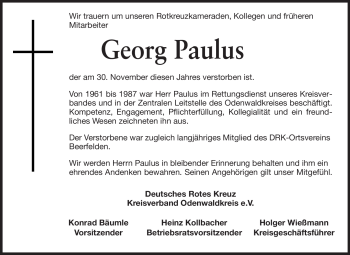 Traueranzeige von Georg Paulus von Odenwälder Echo