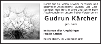 Traueranzeige von Gudrun Kärcher von Odenwälder Echo