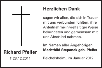 Traueranzeige von Richard Pfeifer von Odenwälder Echo