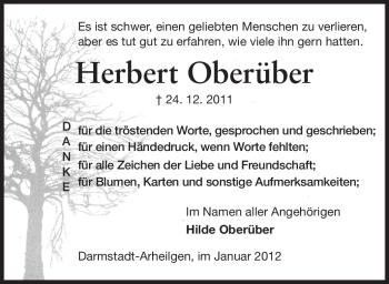 Traueranzeige von Herbert Oberüber von Echo-Zeitungen (Gesamtausgabe)