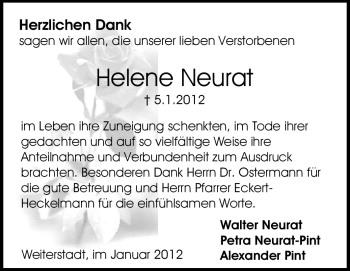 Traueranzeige von Helene Neurat von Echo-Zeitungen (Gesamtausgabe)