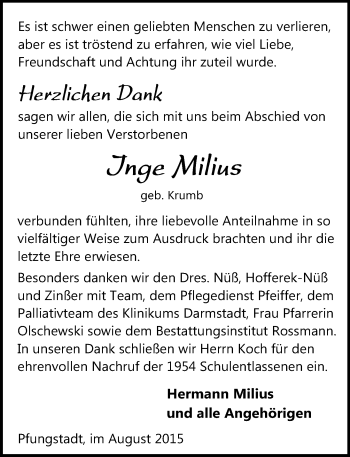 Traueranzeige von Inge Milius von trauer.echo-online.de