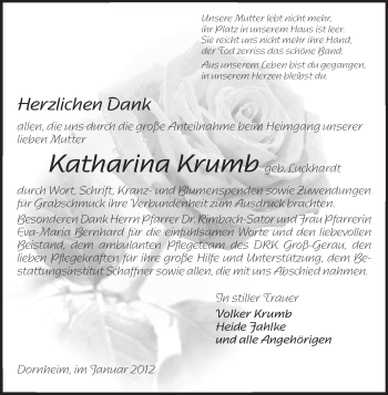 Traueranzeige von Katharina Krumb von Rüsselsheimer Echo, Groß-Gerauer-Echo, Ried Echo