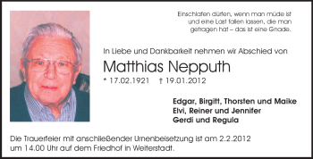 Traueranzeige von Matthias Nepputh von Echo-Zeitungen (Gesamtausgabe)