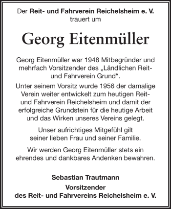 Traueranzeige von Georg Eitenmüller von Odenwälder Echo