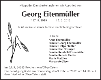 Traueranzeige von Georg Eitenmüller von Echo-Zeitungen (Gesamtausgabe)