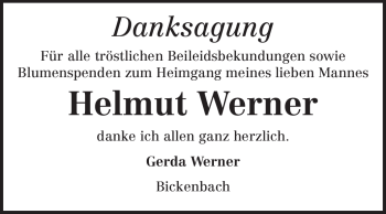 Traueranzeige von Helmut Werner von Echo-Zeitungen (Gesamtausgabe)