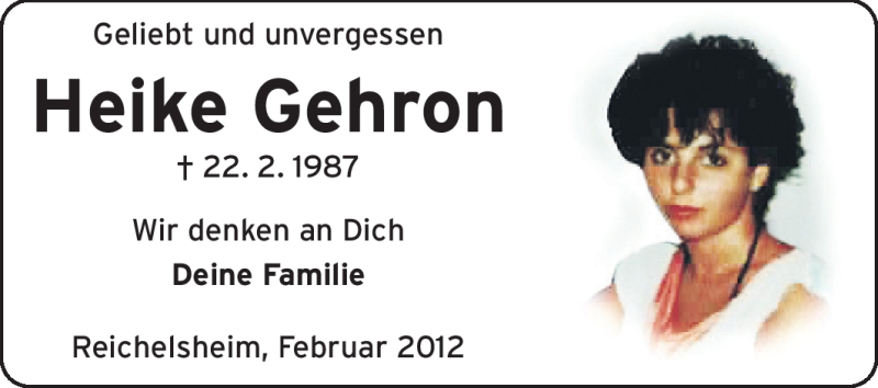  Traueranzeige für Heike Gehron vom 22.02.2012 aus Odenwälder Echo