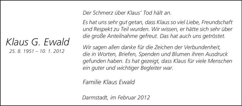  Traueranzeige für Klaus Ewald vom 25.02.2012 aus Echo-Zeitungen (Gesamtausgabe)