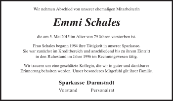 Traueranzeige von Emmi Schales von Echo-Zeitungen (Gesamtausgabe)