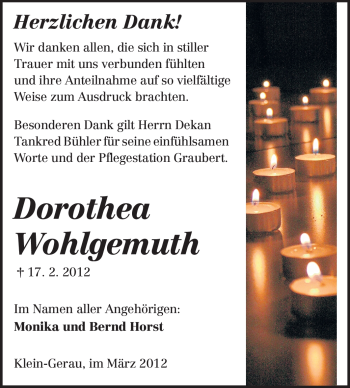 Traueranzeige von Dorothea Wohlgemuth von Rüsselsheimer Echo, Groß-Gerauer-Echo, Ried Echo