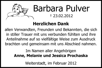 Traueranzeige von Barbara Pulver von Echo-Zeitungen (Gesamtausgabe)