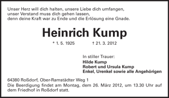 Traueranzeige von Heinrich Kump von Echo-Zeitungen (Gesamtausgabe)