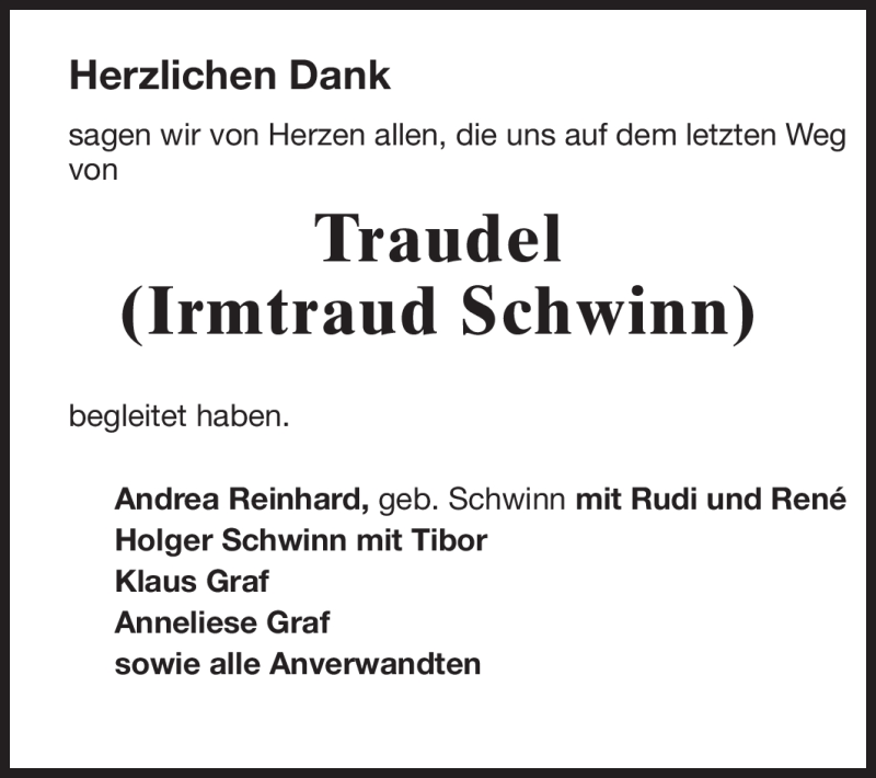  Traueranzeige für Irmtraud Schwinn vom 14.04.2012 aus Odenwälder Echo