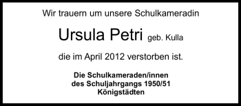 Traueranzeige von Ursula Petri von Rüsselsheimer Echo, Groß-Gerauer-Echo, Ried Echo