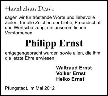 Traueranzeige von Philipp Ernst von Echo-Zeitungen (Gesamtausgabe)