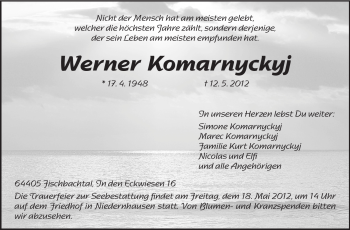 Traueranzeige von Werner Kormarnyckyj von Echo-Zeitungen (Gesamtausgabe)