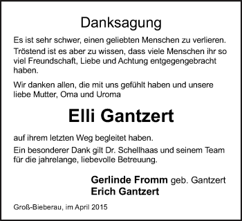 Traueranzeige von Elli Gantzert von Echo-Zeitungen (Gesamtausgabe)