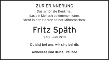 Traueranzeige von Fritz Spätz von Odenwälder Echo