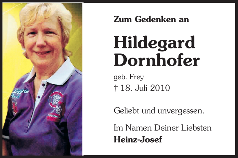 Traueranzeige für Hildegard Dornhofer vom 18.07.2012 aus Odenwälder Echo