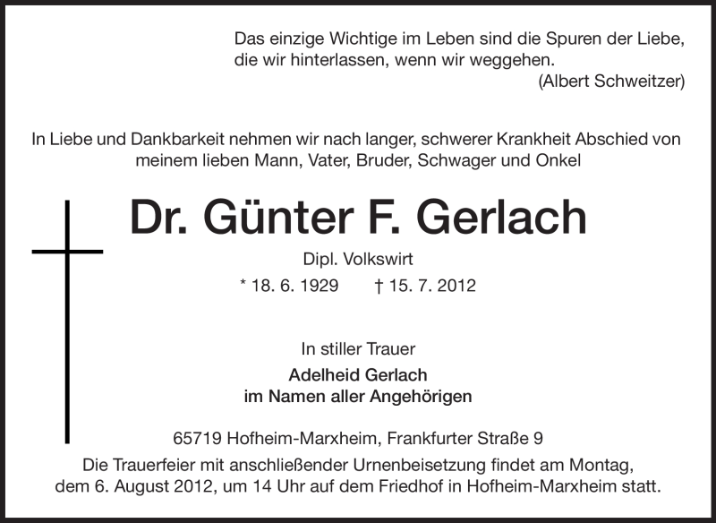  Traueranzeige für Günter Gerlach vom 20.07.2012 aus Rüsselsheimer Echo, Groß-Gerauer-Echo, Ried Echo