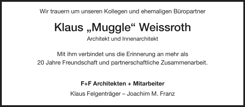  Traueranzeige für Klaus Weissroth vom 28.07.2012 aus Echo-Zeitungen (Gesamtausgabe)