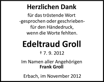 Traueranzeige von Edeltraud Groll von Odenwälder Echo