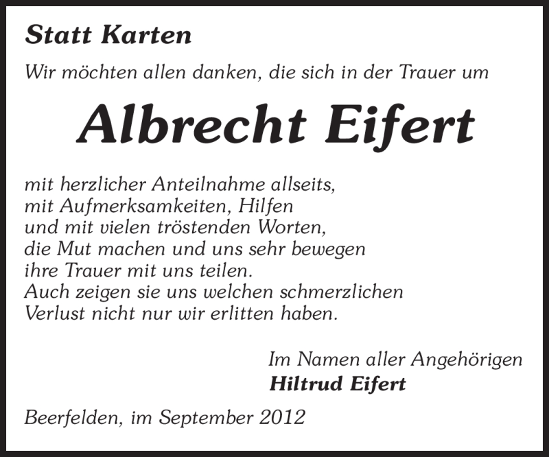  Traueranzeige für Albrecht Eifert vom 15.09.2012 aus Odenwälder Echo