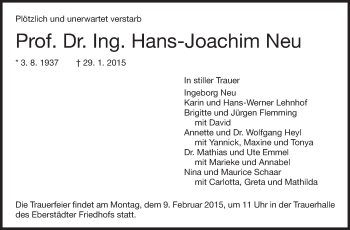 Traueranzeige von Hans-Joachim Neu von Echo-Zeitungen (Gesamtausgabe)