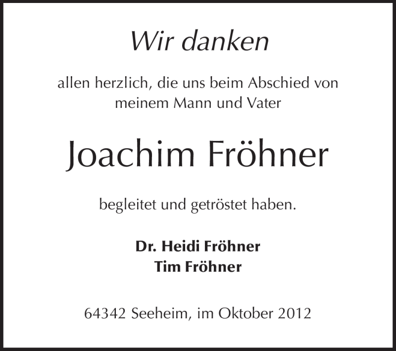  Traueranzeige für Joachim Fröhner vom 06.10.2012 aus Echo-Zeitungen (Gesamtausgabe)