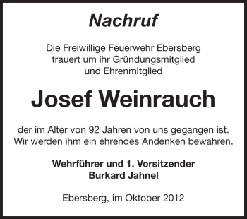 Traueranzeige von Josef Weinrauch von Odenwälder Echo