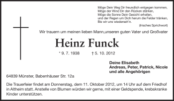 Traueranzeige von Heinz Funck von Darmstädter Echo, Odenwälder Echo, Rüsselsheimer Echo, Groß-Gerauer-Echo, Ried Echo