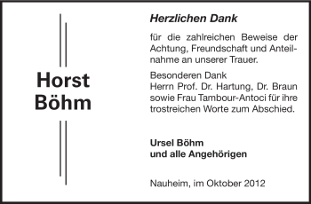 Traueranzeige von Horst Böhm von Rüsselsheimer Echo, Groß-Gerauer-Echo, Ried Echo