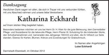 Traueranzeige von Katharina Eckhardt von Echo-Zeitungen (Gesamtausgabe)