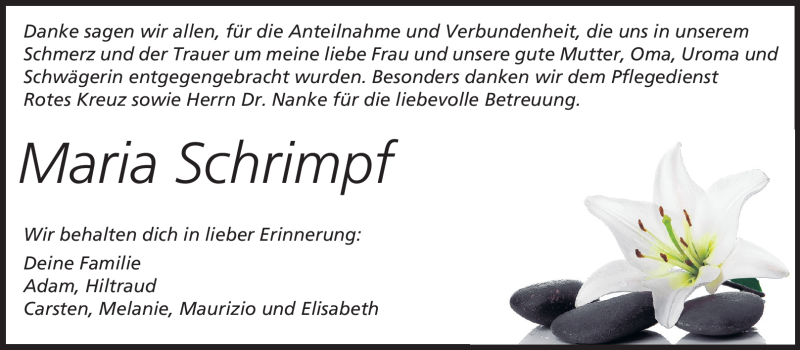  Traueranzeige für Maria Schrimpf vom 20.10.2012 aus Rüsselsheimer Echo, Groß-Gerauer-Echo, Ried Echo