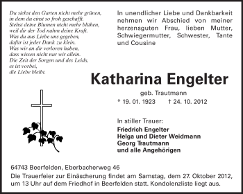 Traueranzeige von Katharina Engelter von Odenwälder Echo