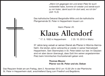Traueranzeige von Klaus Allendorf von Starkenburger Echo, Bergsträßer Anzeiger