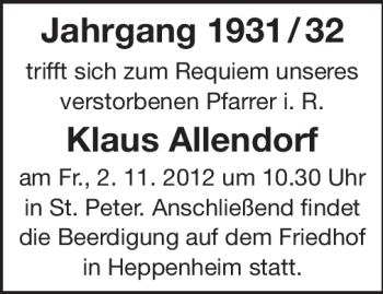 Traueranzeige von Klaus Allendorf von Starkenburger Echo
