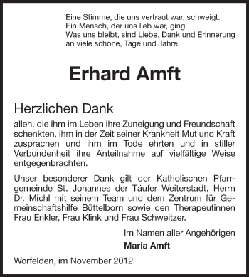 Traueranzeige von Erhard Amft von Rüsselsheimer Echo, Groß-Gerauer-Echo, Ried Echo