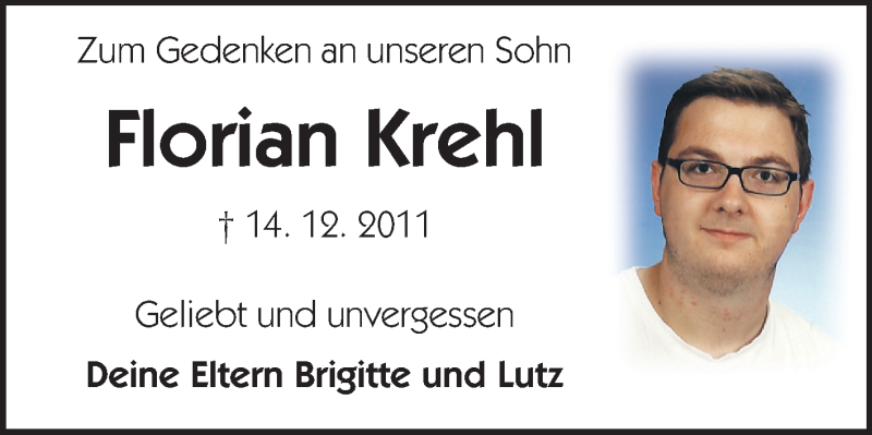  Traueranzeige für Florian Krehl vom 14.12.2012 aus Echo-Zeitungen (Gesamtausgabe)