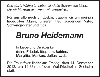 Traueranzeige von Bruno Heidemann von Echo-Zeitungen (Gesamtausgabe)