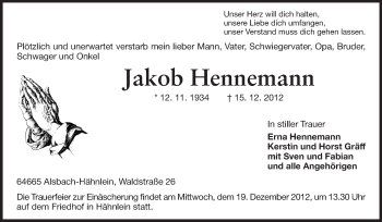 Traueranzeige von Jakob Hennemann von Echo-Zeitungen (Gesamtausgabe)